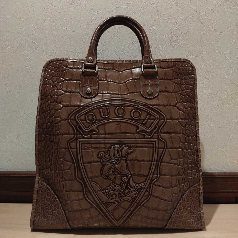 GUCCI crocodile leather large handbag-
