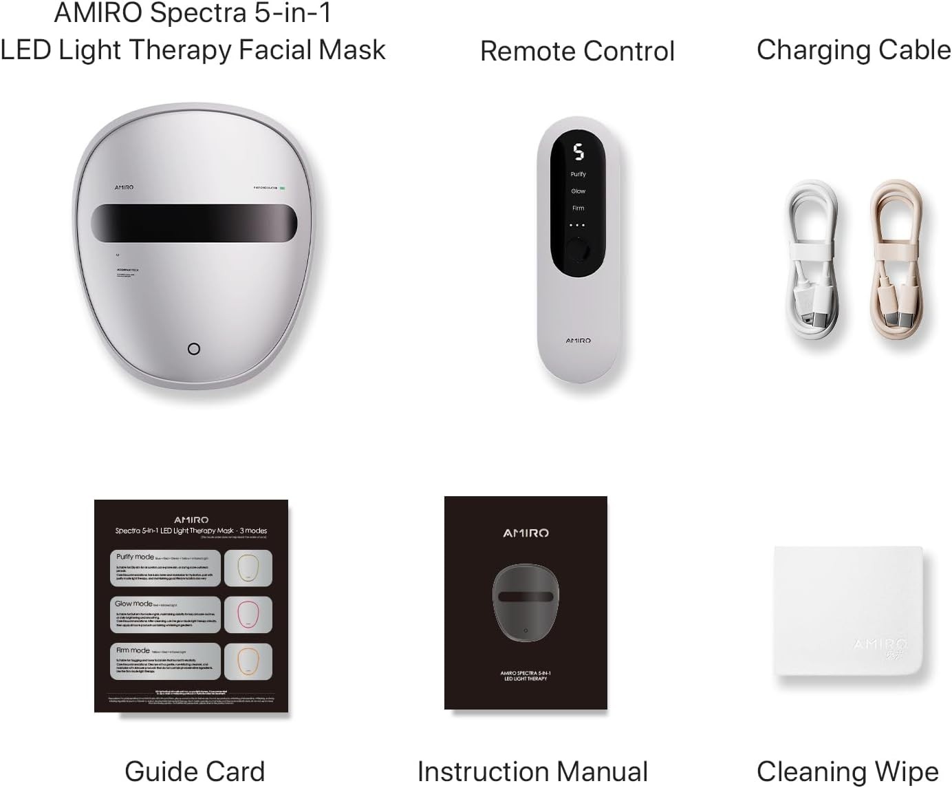 AMIRO Spectra 5-in-1 Light Therapy Face Mask, Contour With Blue, Red, Green, Yellow, and Infrared Light, 3 Modes for Oily, Acne-Prone, and Sagging Skin, Skincare for Face, Silver