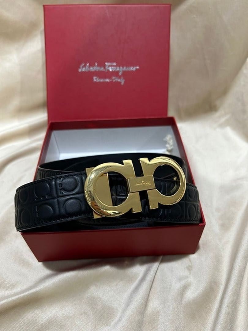Salvatore Ferragamo Lichee Men's Belt 32"34"36"38" - Black/Gold buckle - NEW!