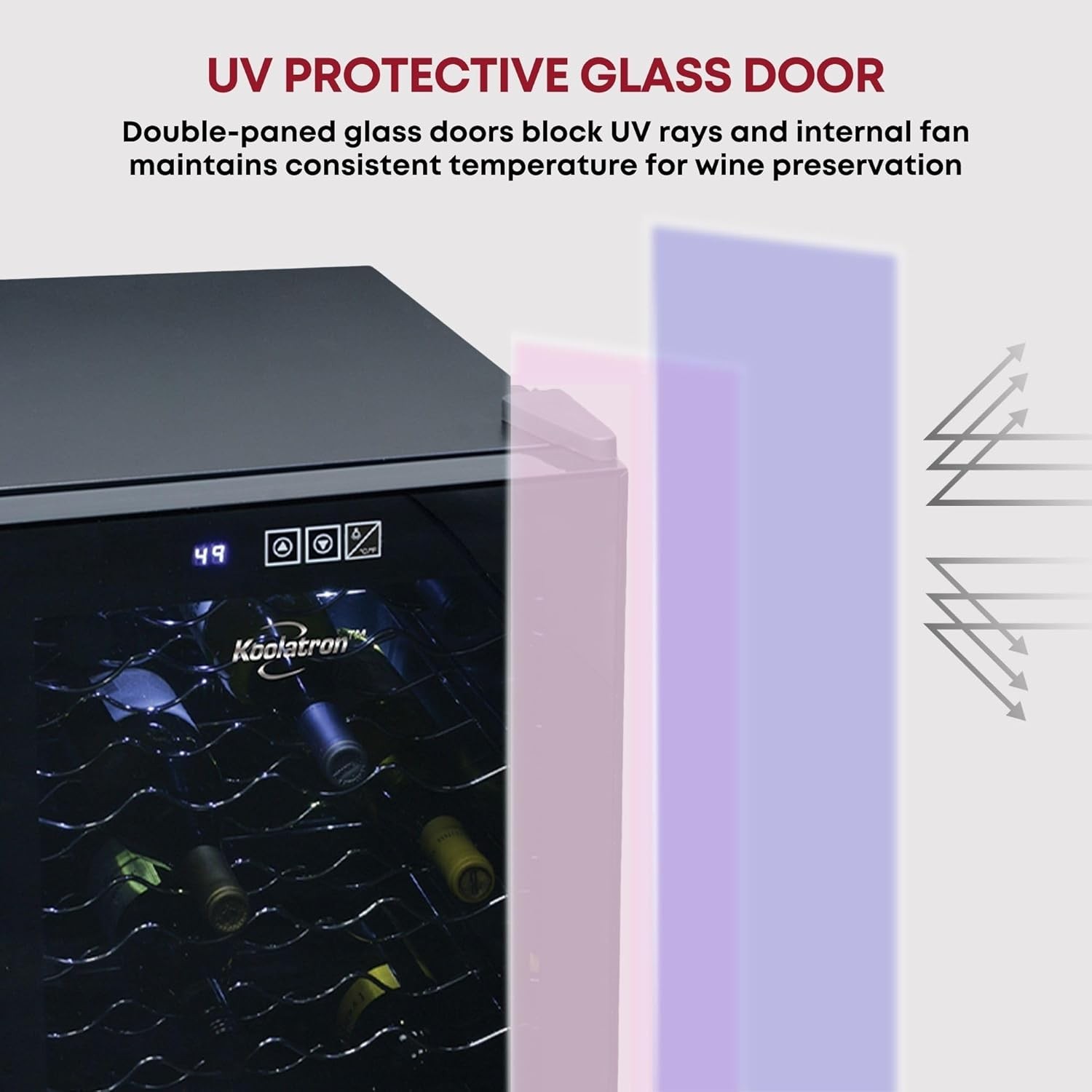 Koolatron Wine Fridge - Wine Cooler, 20 Bottle Wine Cabinet for Champagne, Red & White Wine, Freestanding Cellar For Bar, Home, Kitchen, Double Paned Glass Door, (48L)