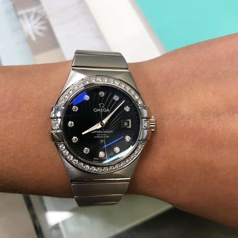 Omega Constellation 18K White Gold Black Dial Ladies Watch 123.55.31.20.51.001