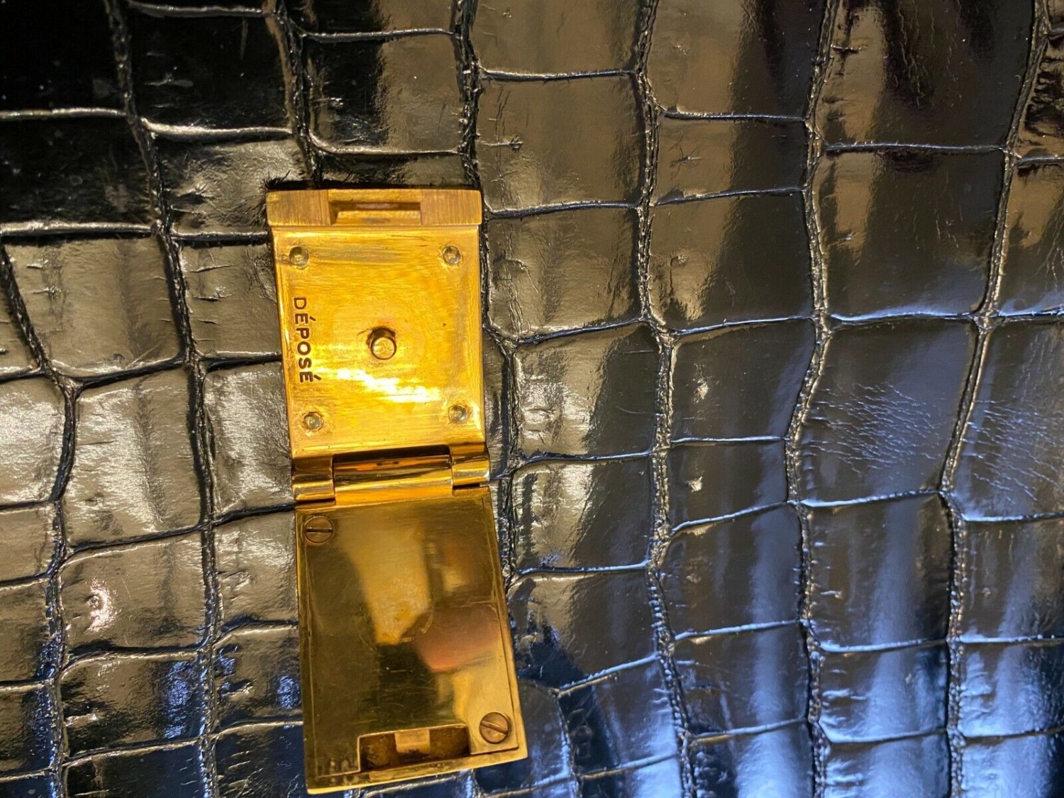 HERMES Sac A Depeche Briefcase Black Crocodile Porosus -