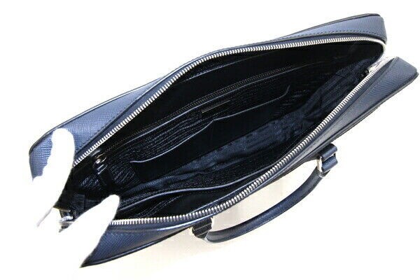 PRADA 2WAY Briefcase 2VE363 Navy Leather Used Shoulder Bag Crossbody Shoulder