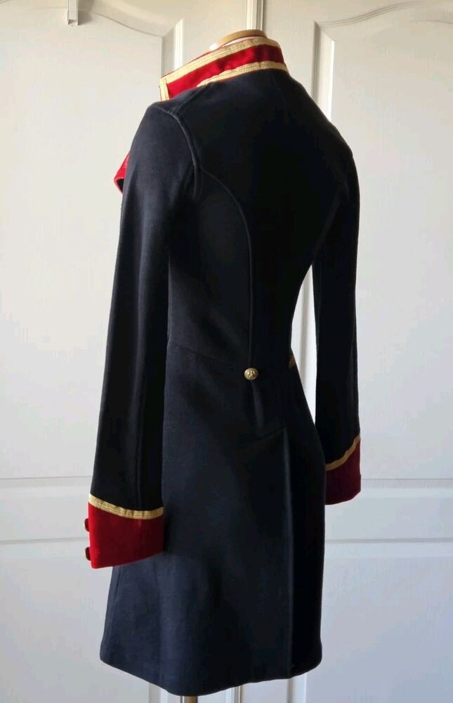 RARE Ralph Lauren Denim & Supply XS Black Red Velvet Military Long Coat Jacket