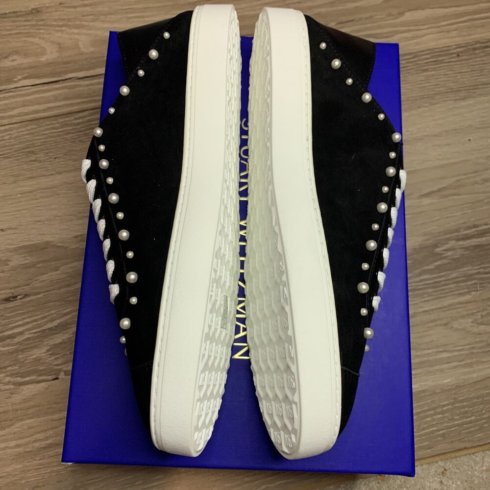 STUART WEITZMAN Goldie Black Pearl Super Stud Conv Sneaker Suede SA315 NEW