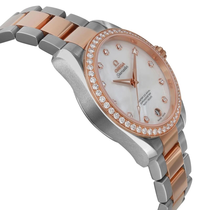 Omega Aqua Terra 18ct rose-gold steel mop dial women's watch 231.25.39.21.55.001-