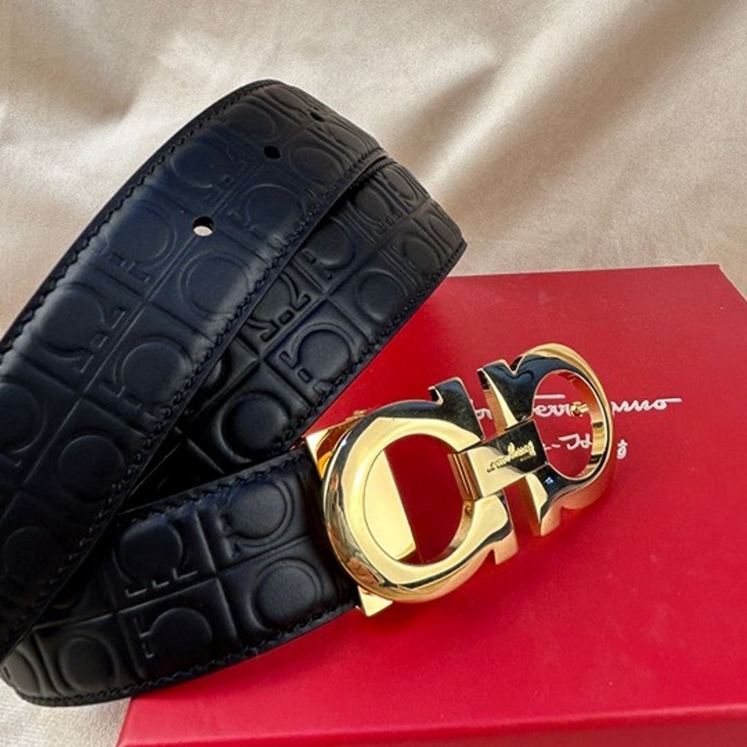 Salvatore Ferragamo Lichee Men's Belt 32"34"36"38" - Black/Gold buckle - NEW!