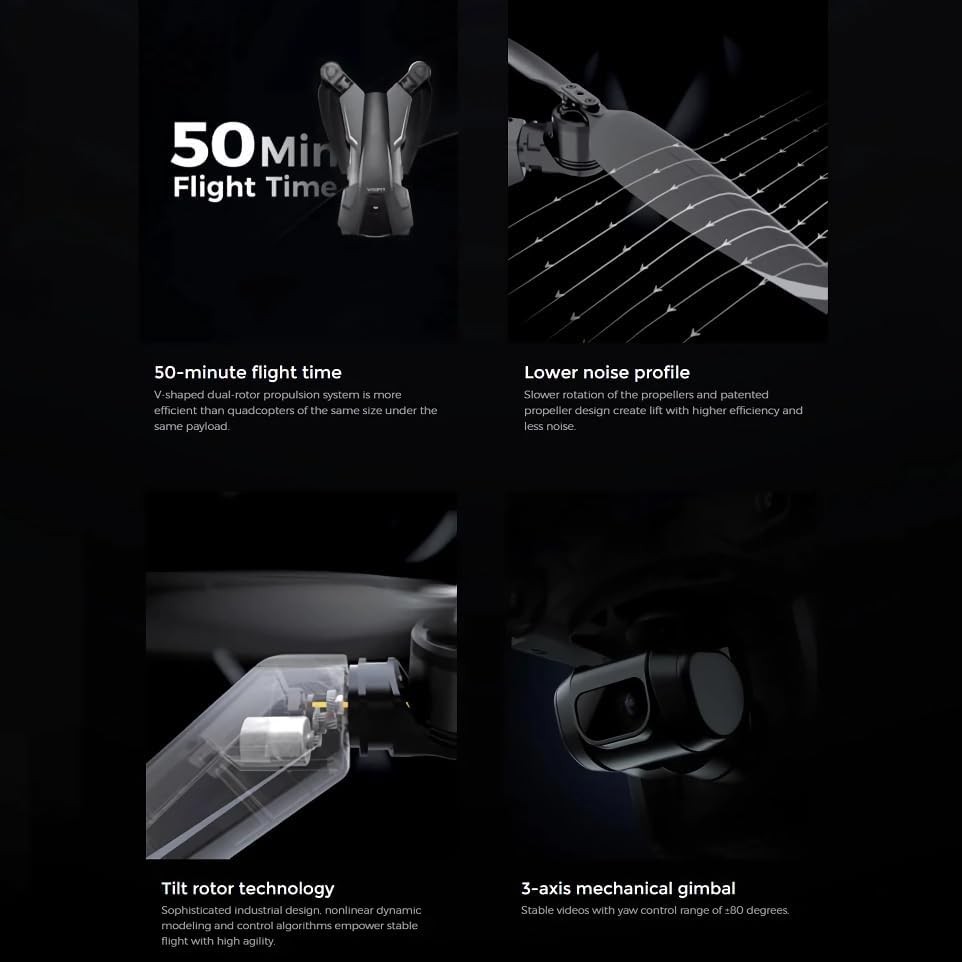 v-coptr falcon v-shaped bi-copter with 4k camera and 3-axis