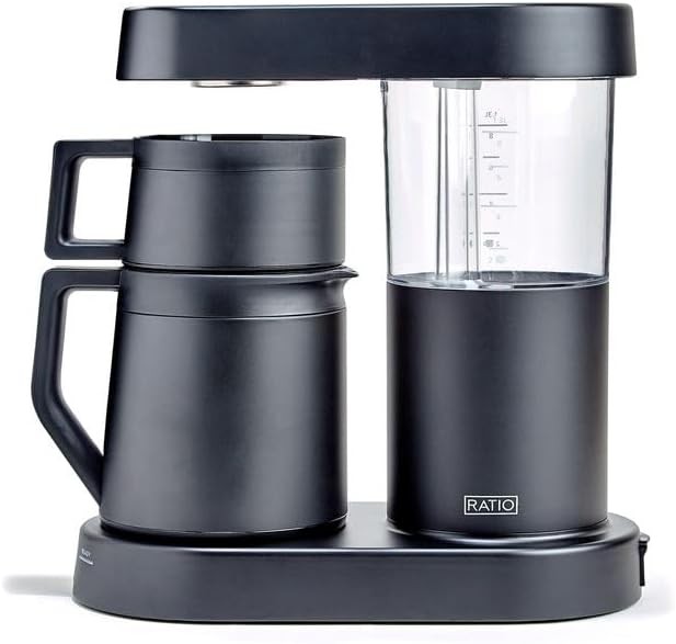 Ratio Coffee - Series 2 Six Coffee Maker, Simulated Pour-Over Coffee Maker, 1.25L/40oz Carafe Capacity, Matte Black, Makes 2-8 Cups, 6.75"D x 13.5"W x 3 2.4"H