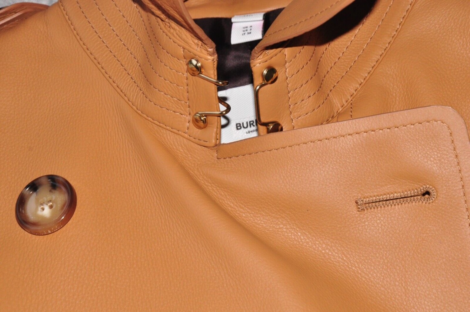 BNWT BURBERRY Haddington Calf Leather Trench Coat Womens AU4/US2 IN Brown