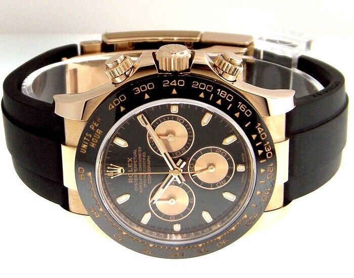 Rolex Daytona 116515ln 18k Everose Gold Black Dial Rubber Oysterflex 116515