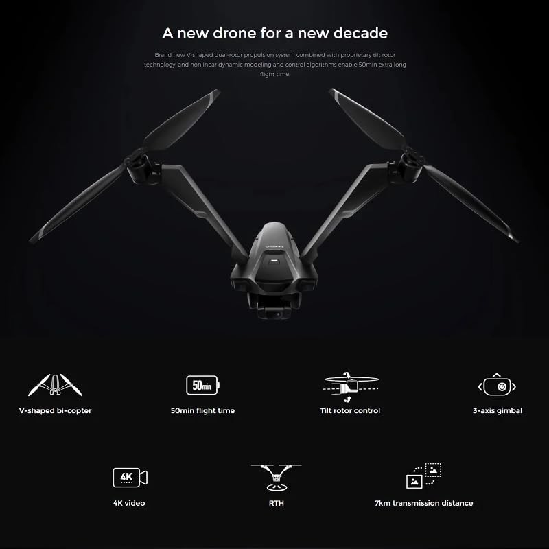 v-coptr falcon v-shaped bi-copter with 4k camera and 3-axis