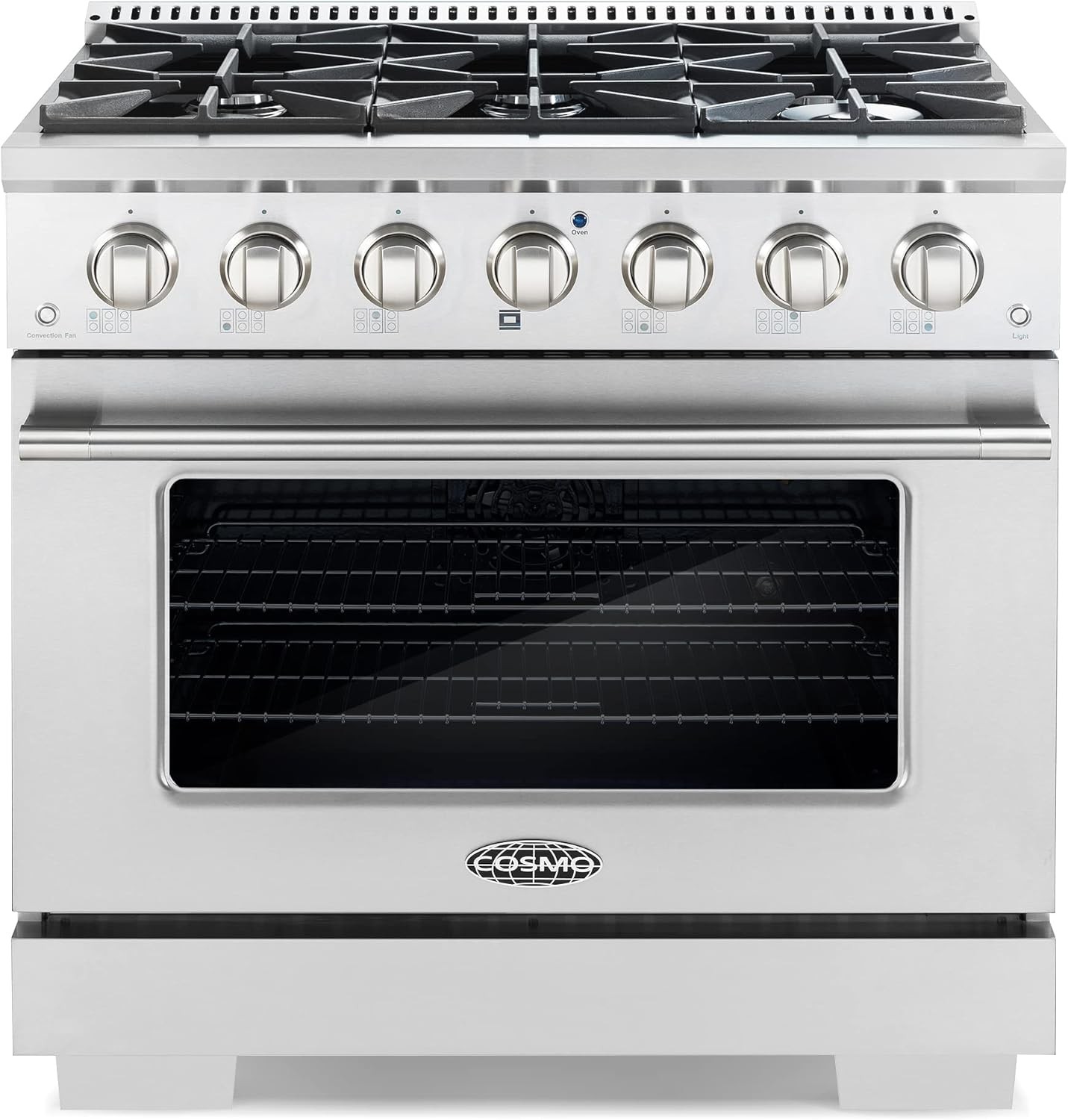 COSMO GRP366 36 in. Vista Collection 4.5 cu. ft. Gas Range, 6 Burners, Convection Oven, LED Light Panel in Modern Stainless Steel