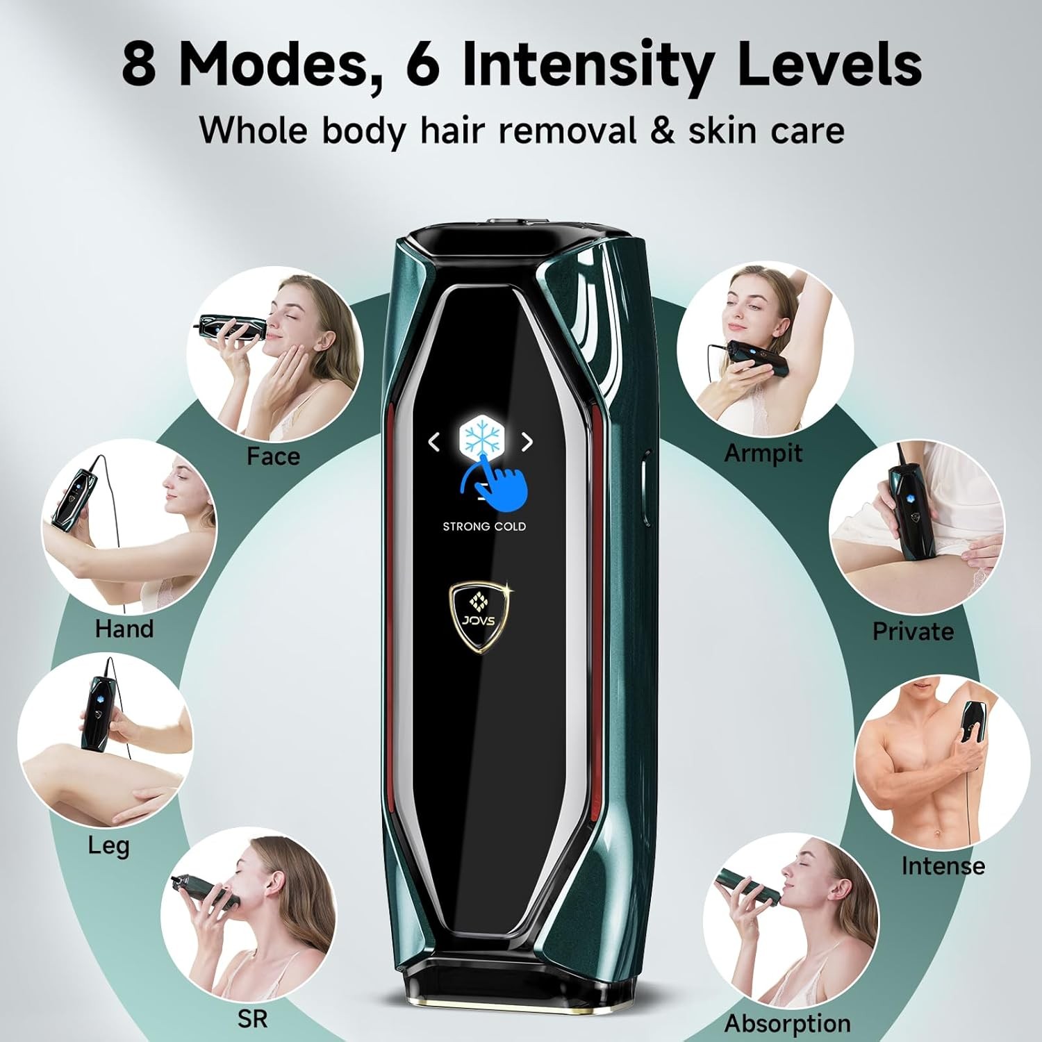 JOVS Laser Hair Remover, 2.8°F Painless Hair Removal Device, Sapphire Ice Cold, 3 in 1 Hair Removal and Skin Rejuvenation, For Women and Men, 8 Modes Full Body Skin Care, Touch Screen