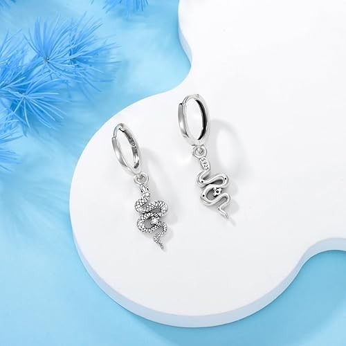 Diamond Snake Earrings for Women 925 Sterling Silver Cute Snake Hoop Dangle Earrings Snake Jewelry Gifts for Women Mom Wife Girlfriend Daughter, Sterling Silver, Diamond