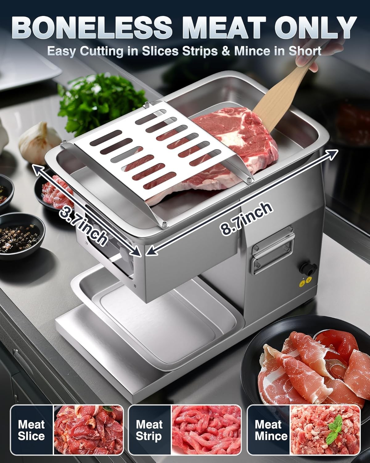 PYY Commercial Meat Cutter Machine - 550LB/H 800W Electric Meat Cutting Machine, Meat Shredding Machine 3mm Blade Commercial Meat Slicer Stainless Steel for Kitchen Restaurant