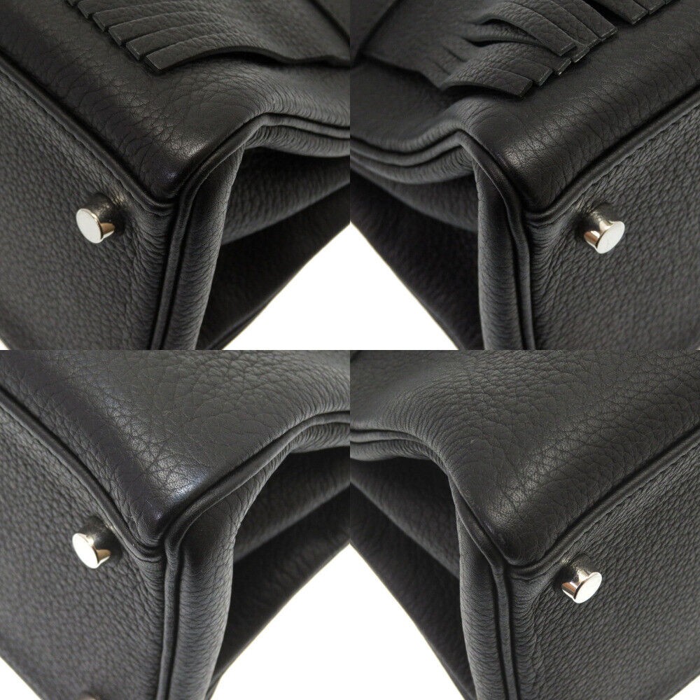 Authentic HERMES Shoulder Bag Kelly Tassel Handbag Black Taurillon Clemence 0033-