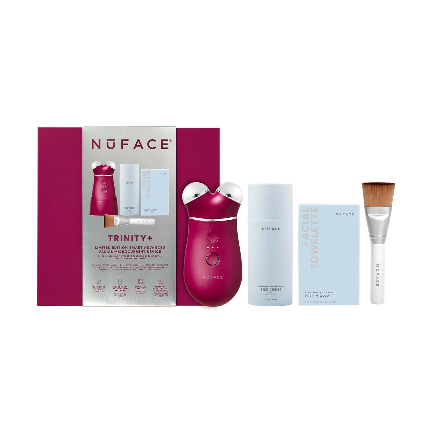 NuFACE TRINITY+ Microcurrent Facial Device Kit - Limited Edition FDA Cleared Facial Massager Device + Microcurrent Gel Activator, Cleansing Wipes and Brush - Velvet Rose
