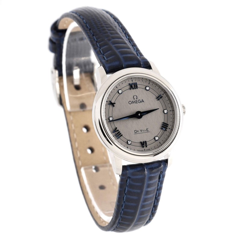Omega De Ville Prestige Quartz Watch Stainless Steel and Leather with Diamond Ma