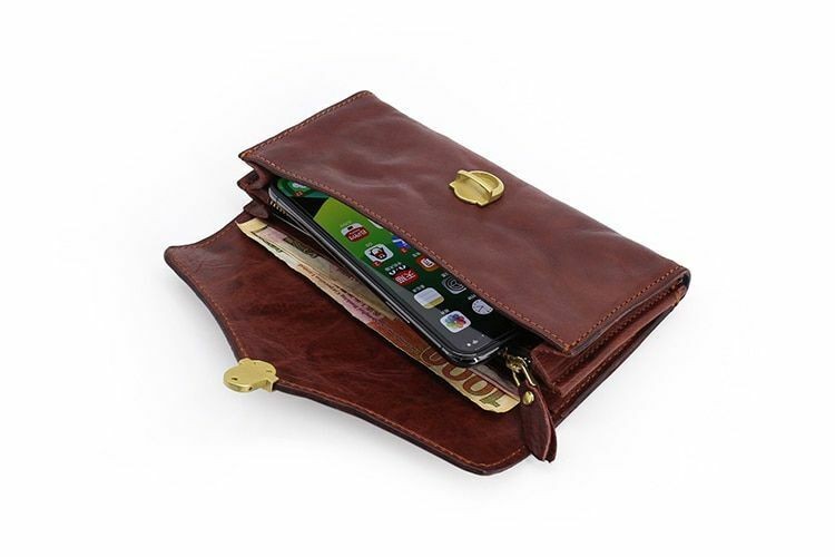 Leather Long Men Handbag Hasp Closure High Quality Vintage Travel Purse Wallet