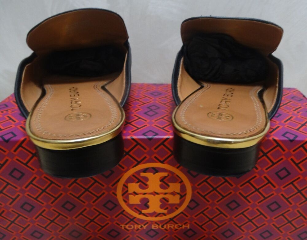 TORY BURCH Size 8 black JESSA backless mule Loafer Slip-on Women's Flats Horses