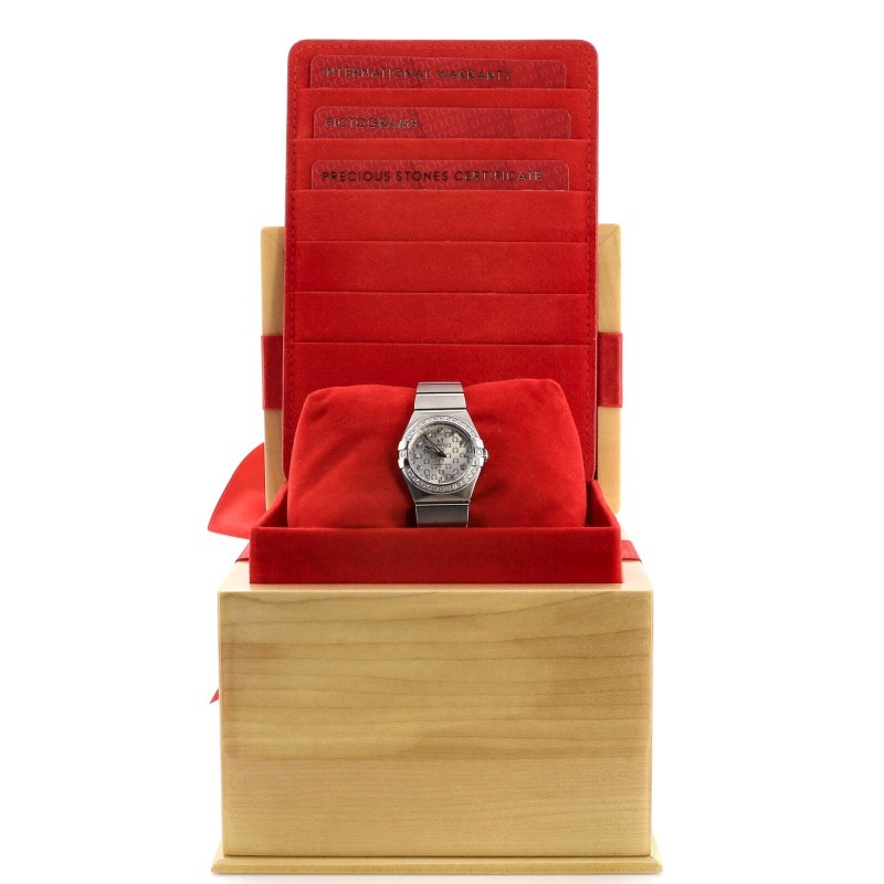 Omega Constellation quartz watch stainless steel with diamond bezel and logo-