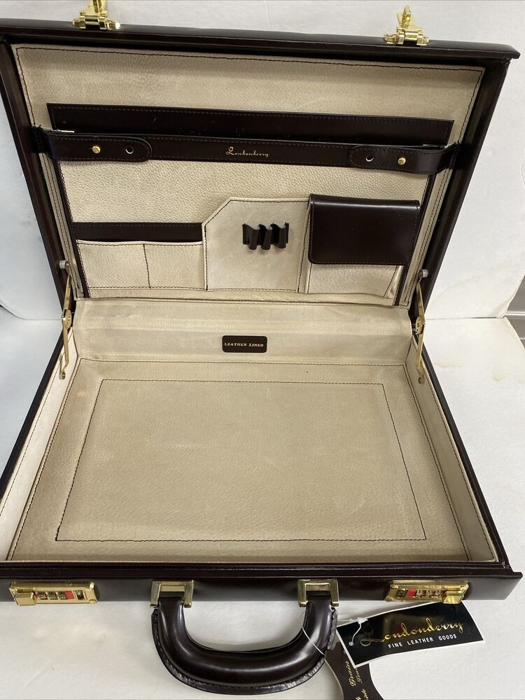 Londonderry Business Briefcase for Men Hard Case Leather Color Brown Size L