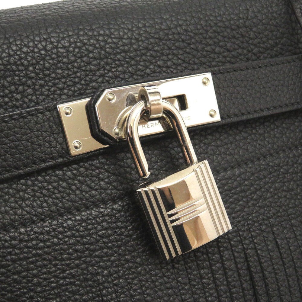 Authentic HERMES Shoulder Bag Kelly Tassel Handbag Black Taurillon Clemence 0033-