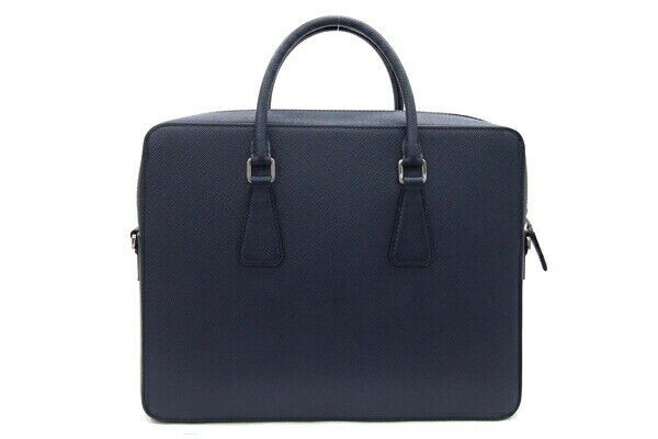 PRADA 2WAY Briefcase 2VE363 Navy Leather Used Shoulder Bag Crossbody Shoulder