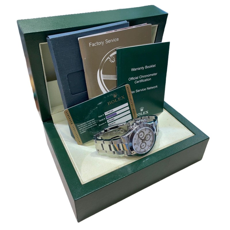 PAPERS Rolex Daytona Cosmograph White 40mm REHAUT Stainless Steel 116520 B+P