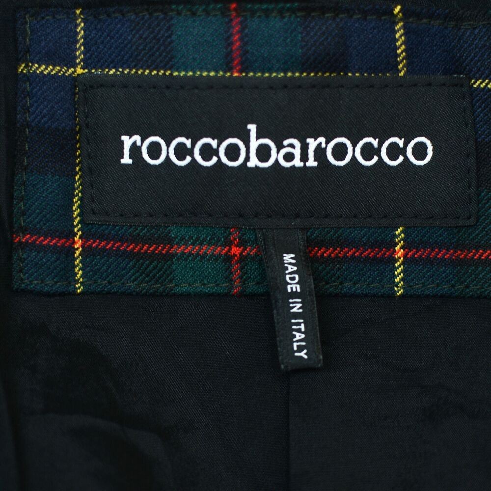 Rocco Barocco Women's Denim Jacket Blazer 2 Button Contrast Plaid Size DE-36