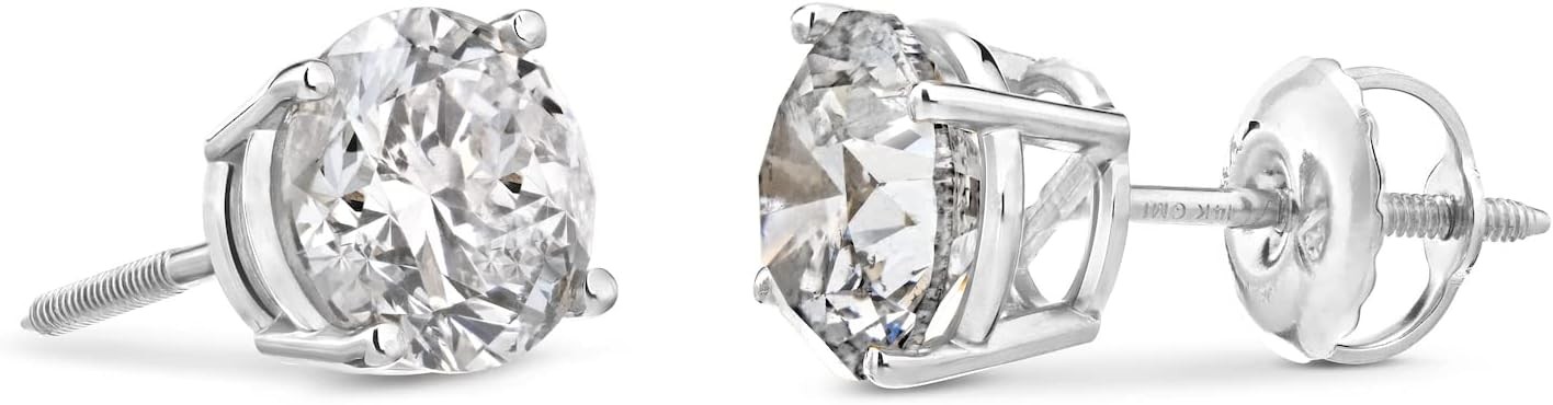 Amazon Essentials Certified 14k Gold Diamond with Screw Back and Stud Earrings (J-K Color, I1-I2 Clarity)