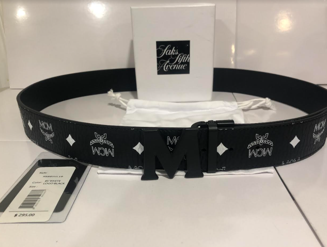 Authentic adjustable double-sided black MCM belt with black buckle-