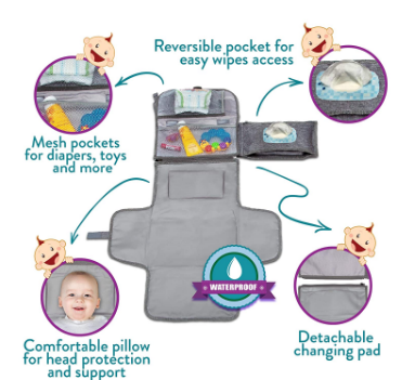 Portable Diaper Changing Pad, Portable Diaper Changing Pad for Newborn Girls and Boys - Baby Diaper Changing Pad with Smart Wipe Pocket - Waterproof Travel Changing Station Kit - Baby Gifts for Kopi B