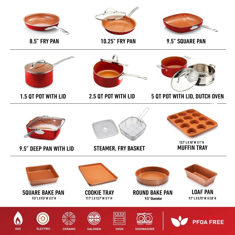 Gotham steel 20-piece nonstick cookware and baking set-3 colors to choose from