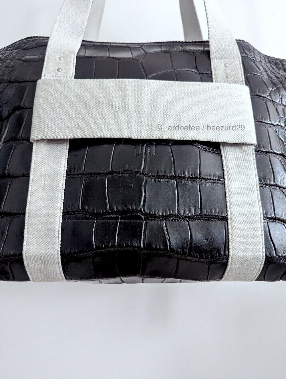 *Exotic * RICK OWENS Rare $5K JUMBO Proportional CROCODILE TROLLEY Tote Bag (Black)-