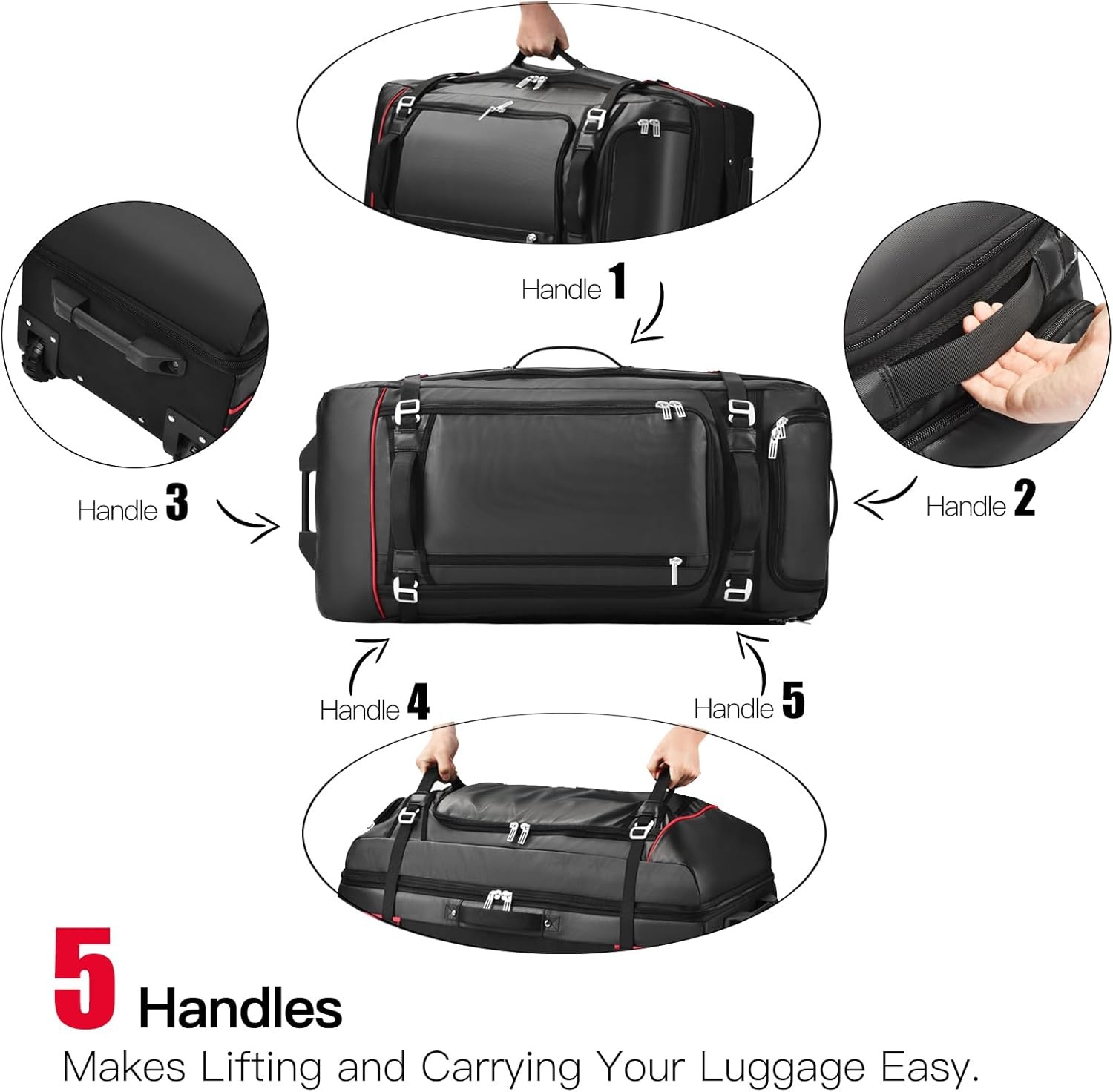 Trolley Duffel Bag with Wheels – 100L Large Travel Bag with 4 Handles, Compression Straps, Heavy Duty Duffel Bag for Travel Wheeled Luggage, Expandable Luggage, Luggage for Long Distance Trips, Elegan