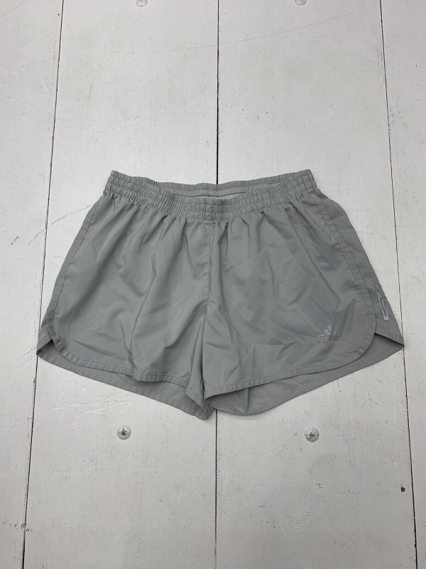 Adidas women's light gray sports shorts, size M-