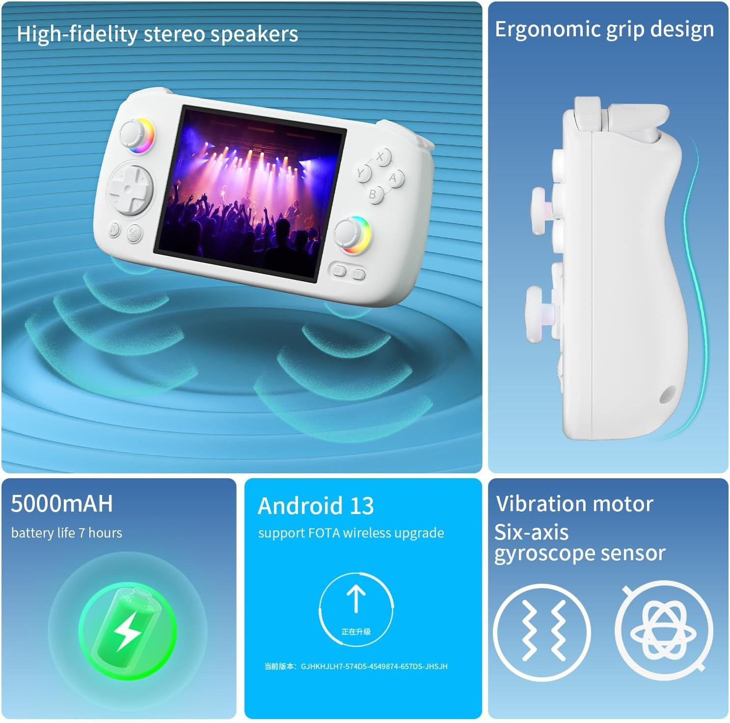 RG 406H Retro Handheld Game Console with 4 Inch IPS Screen RGB Lighting Handheld Retro Game Console with Android 13 System and 128G TF Card 5000mAh Battery White