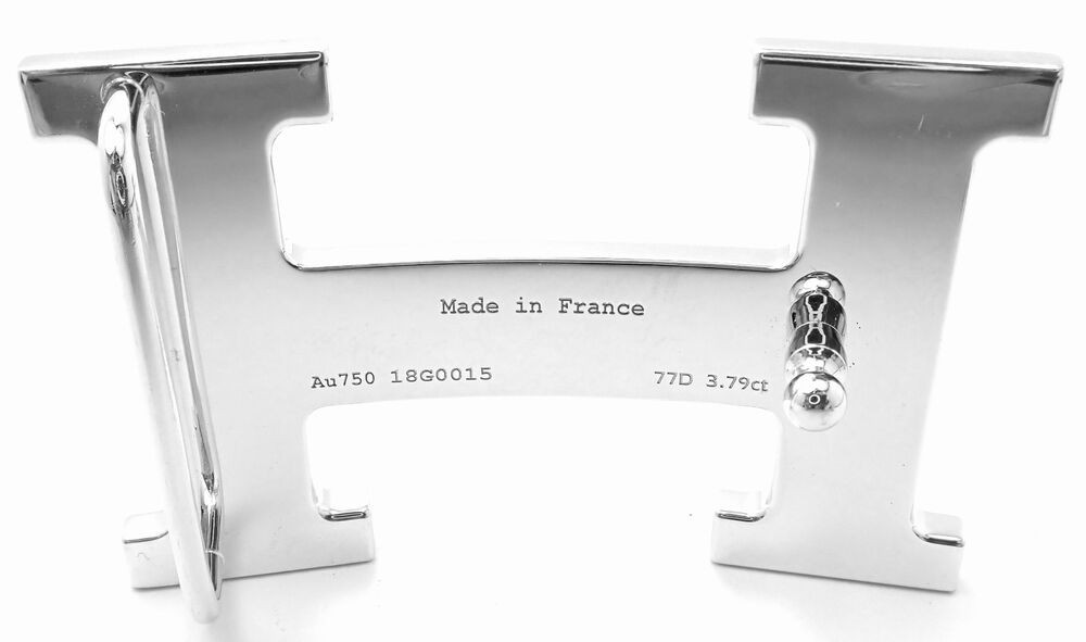 Authentic! Hermes 18k White Gold 3.79ct Diamond Large H Buckle & Reversible Belt