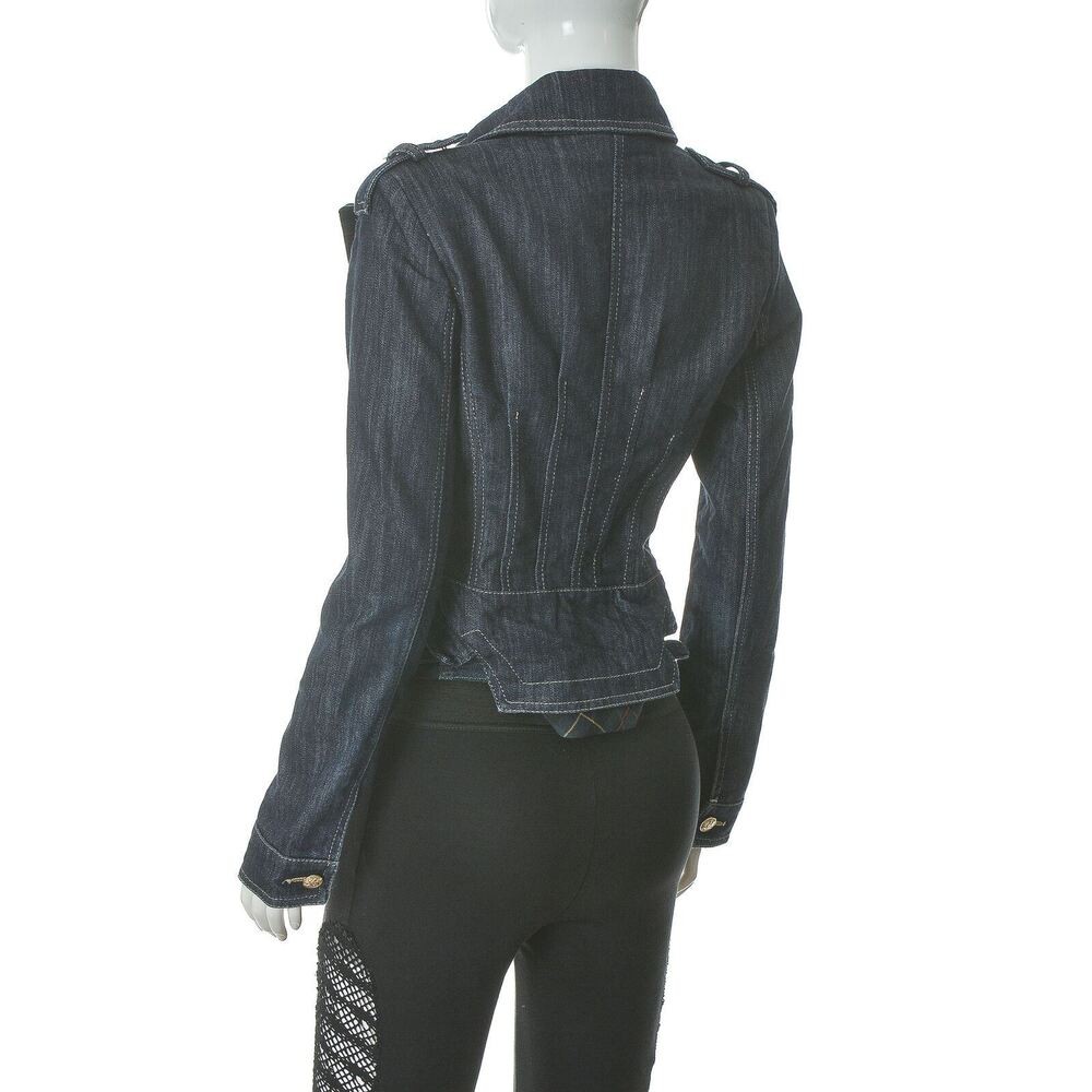 Rocco Barocco Women's Denim Jacket Blazer 2 Button Contrast Plaid Size DE-36