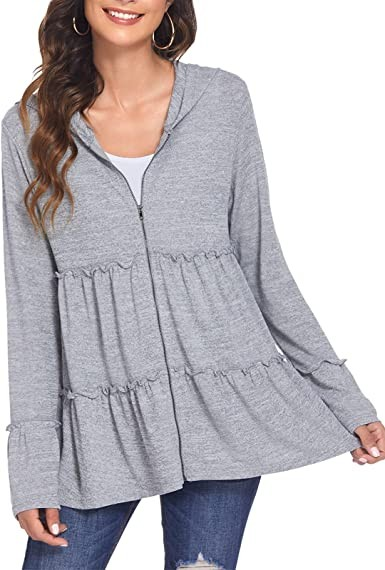 DEESHA Women's Full Zip Hoodie Pleated Pleated Layered Pleated Hoodie Jacket Long Sleeves