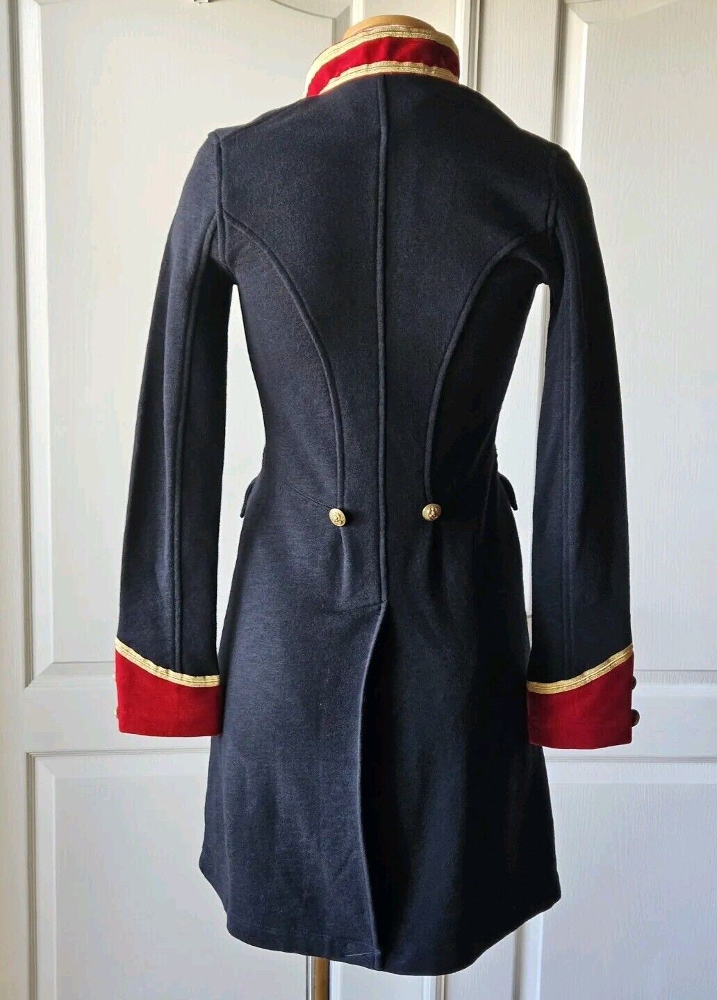 RARE Ralph Lauren Denim & Supply XS Black Red Velvet Military Long Coat Jacket