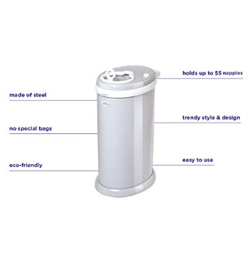 Ubbi Steel Scent Lock No Special Bag Save Money Award Winning Modern Design Register Essential Diaper Pail White