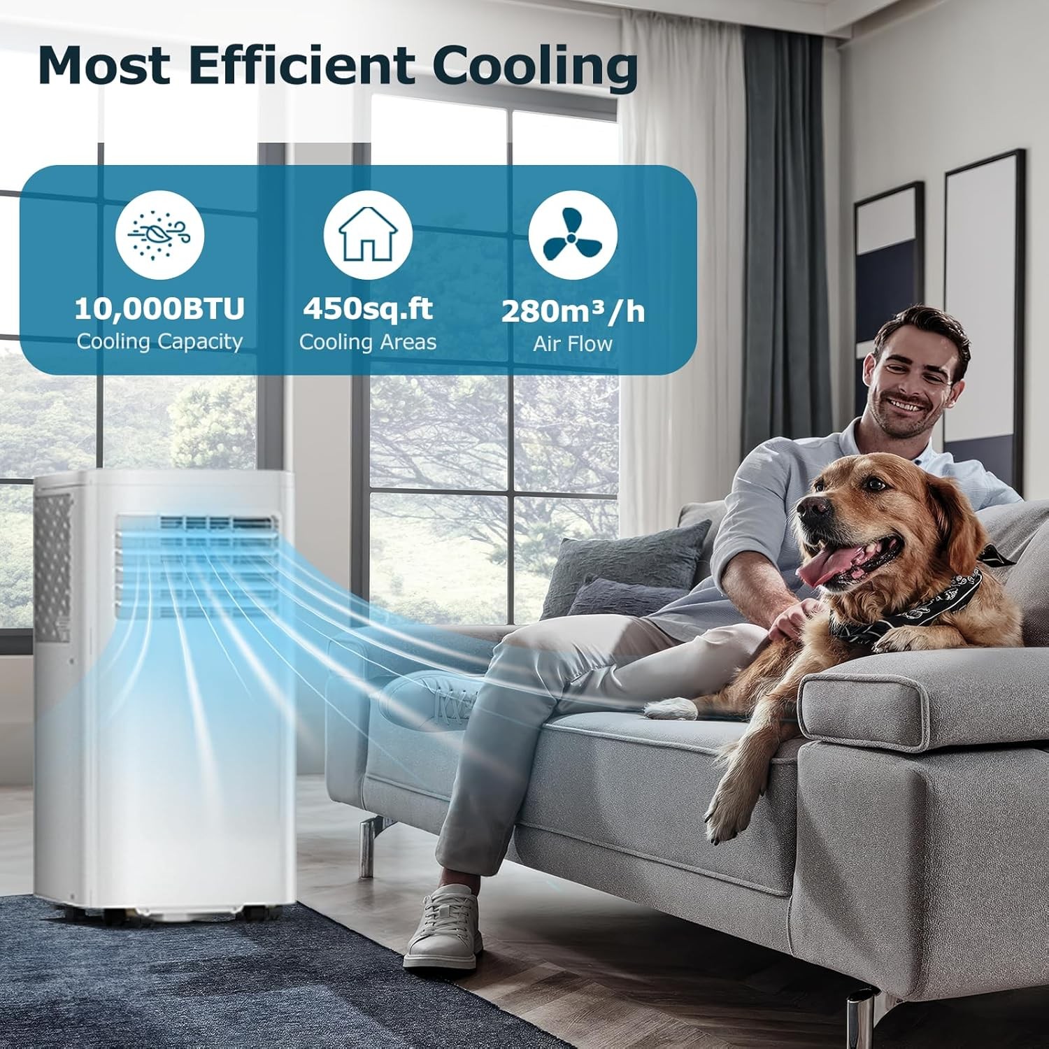 3-in-1 Portable Air Conditioners，10000BTU Portable AC Units Cools 450 Sq.Ft. with 24H Timer Remote Control，Easy Install Kit for Bedroom, Office, Dorm