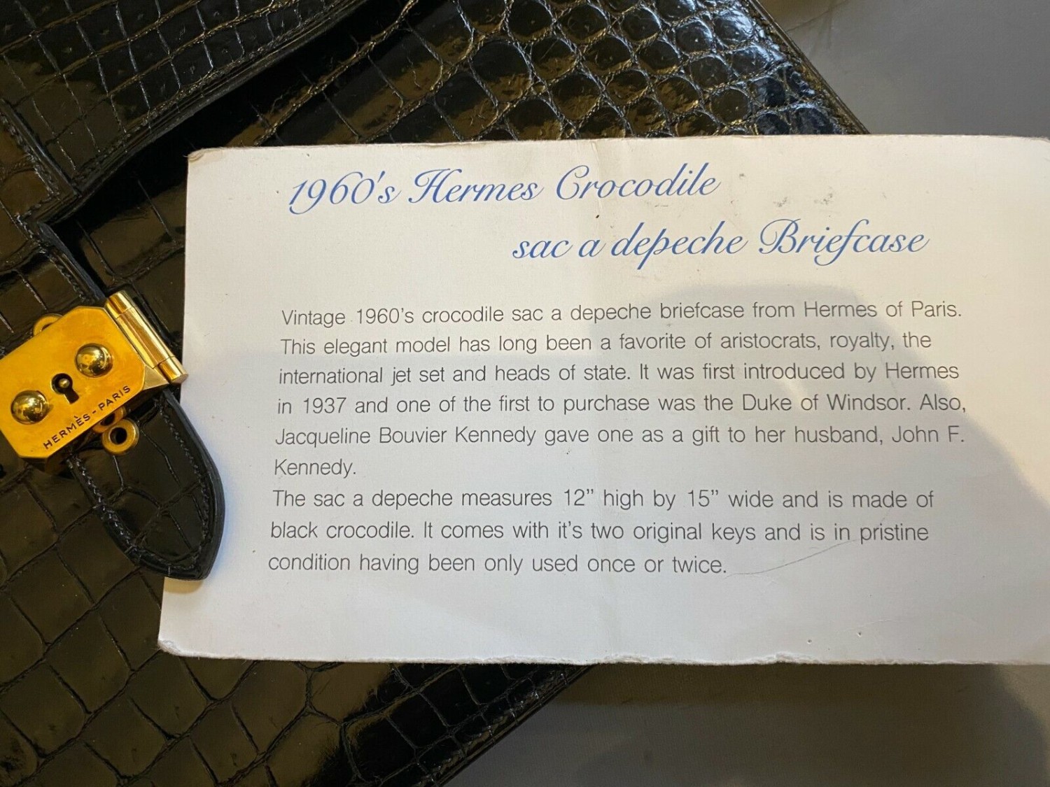 HERMES Sac A Depeche Briefcase Black Crocodile Porosus -