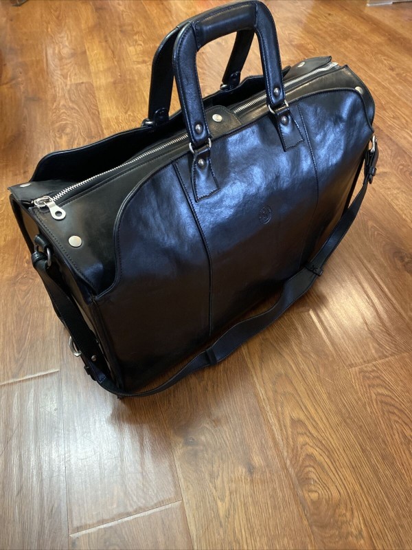Glaser Designs Black Leather Large Litigation Bag/Traveler’s Briefcase + Strap