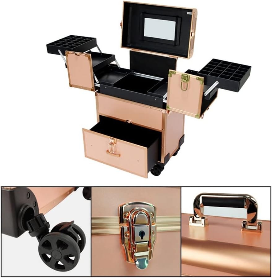 Trolley Cosmetic Bag Beauty Luggage With Wheels Makeup Nail Box Professional Beauty Trolley Case Rose Gold Suitcase