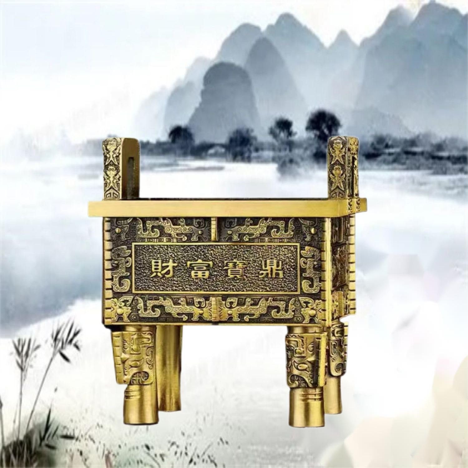 Wealth Feng Shui Treasure Ding Statue Chinese Traditional Ornament Incense Burner Home Decor