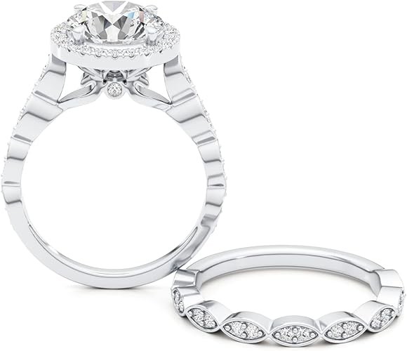 3/4 Carat Lab-Grown Diamond and 3 Carat Moissanite Wedding Ring Set Women's 14k White Gold Promise Ring